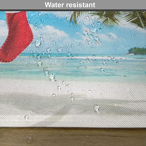 Miniatura 6 de Ambesonne Juego de 4 manteles individuales de Navidad, diseño de calcetín en la palmera en arena tropical, isla de playa, Maldivas, manteles