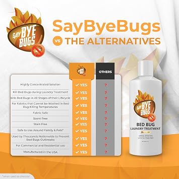 Bed Bug Killer Laundry Detergent by Say Bye Bugs (1x 32oz). Kills on Contact. Non-Toxic Formula, Safe for Family and Pets. Leaves No Odor, No Stains. Simple - Shake & Pour System. Made in The USA.