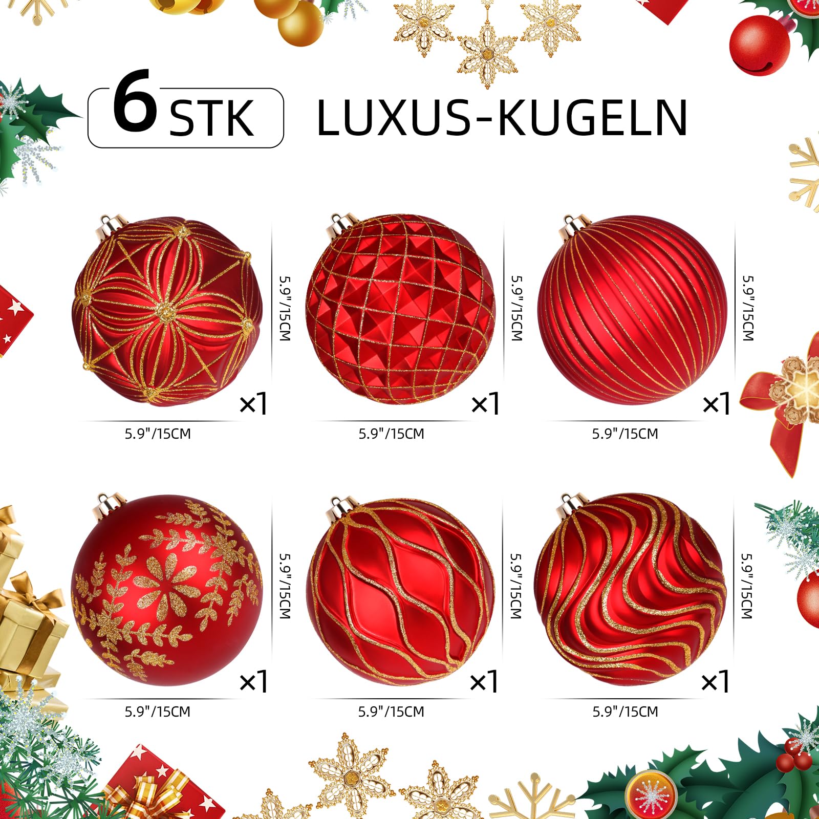 Lanpn 6 STK 15cm Große Weihnachtskugeln für Draußen, Grosse Weihnachtsbaum Kugeln Aussen, XXL Christbaumkugeln Outdoor… – Ansicht 8