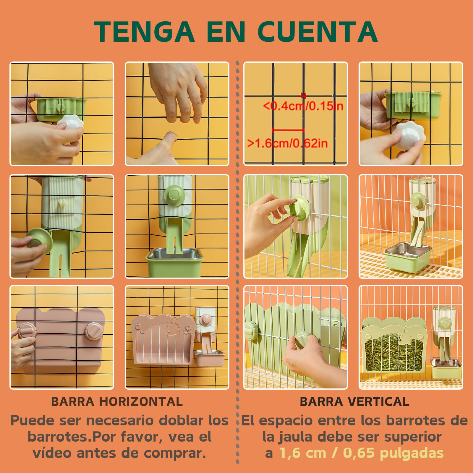 Comedero Hoin Conejo, kit de alimentación 3 en 1 con cuenco y embudo colgante para jaula, rastrillo de heno para conejo, conejillo de indias Chinchilla (Verde) de la marca septillar