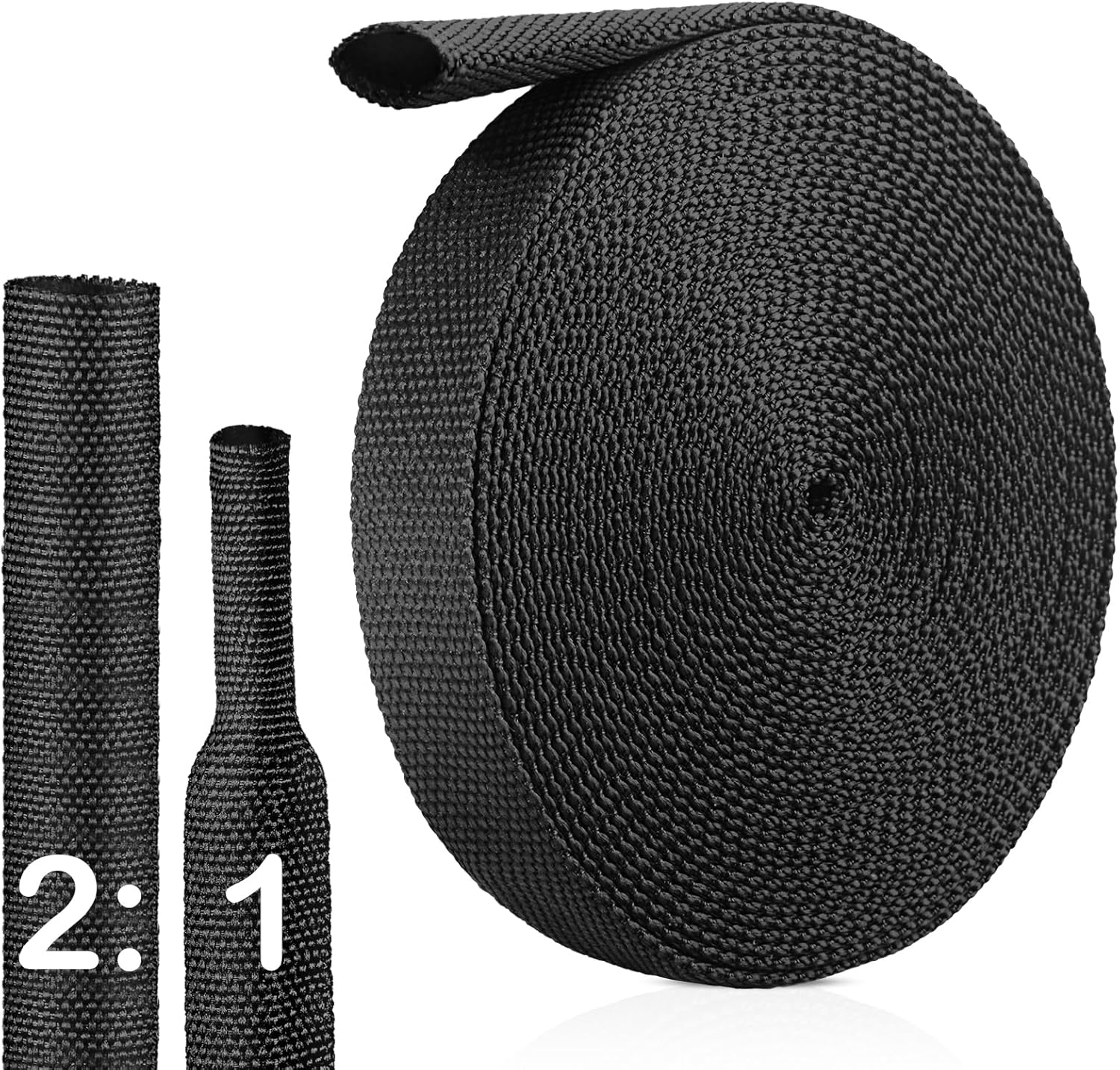 2:1Heat Shrink Wire Loom Braided Cable Sleeves,Heat Resistant Fabric Woven Shrink Tubing Wiring Harness for Protection Automotive,Harness Cable,Cable Management (3/8"-25ft)