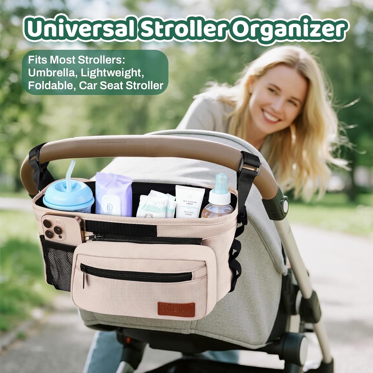 Guiseapue Universal Stroller Organizer with Cup Holder: Baby Essentials, Stroller Caddy with Shoulder Strap, Detachable Phone Bag, Stroller Accessories, Chirstmas New Moms Baby Gifts - Image 5
