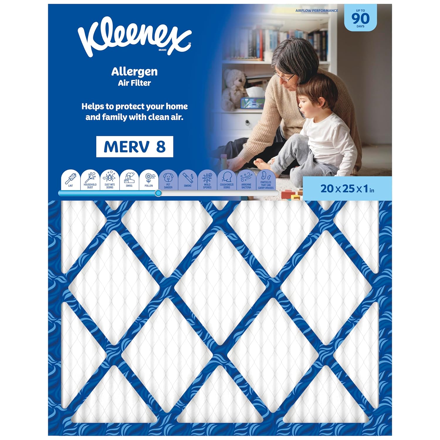 Kleenex Allergen Air Filter 20x25x1 Inches - 8 MERV RATING (4-Pack)