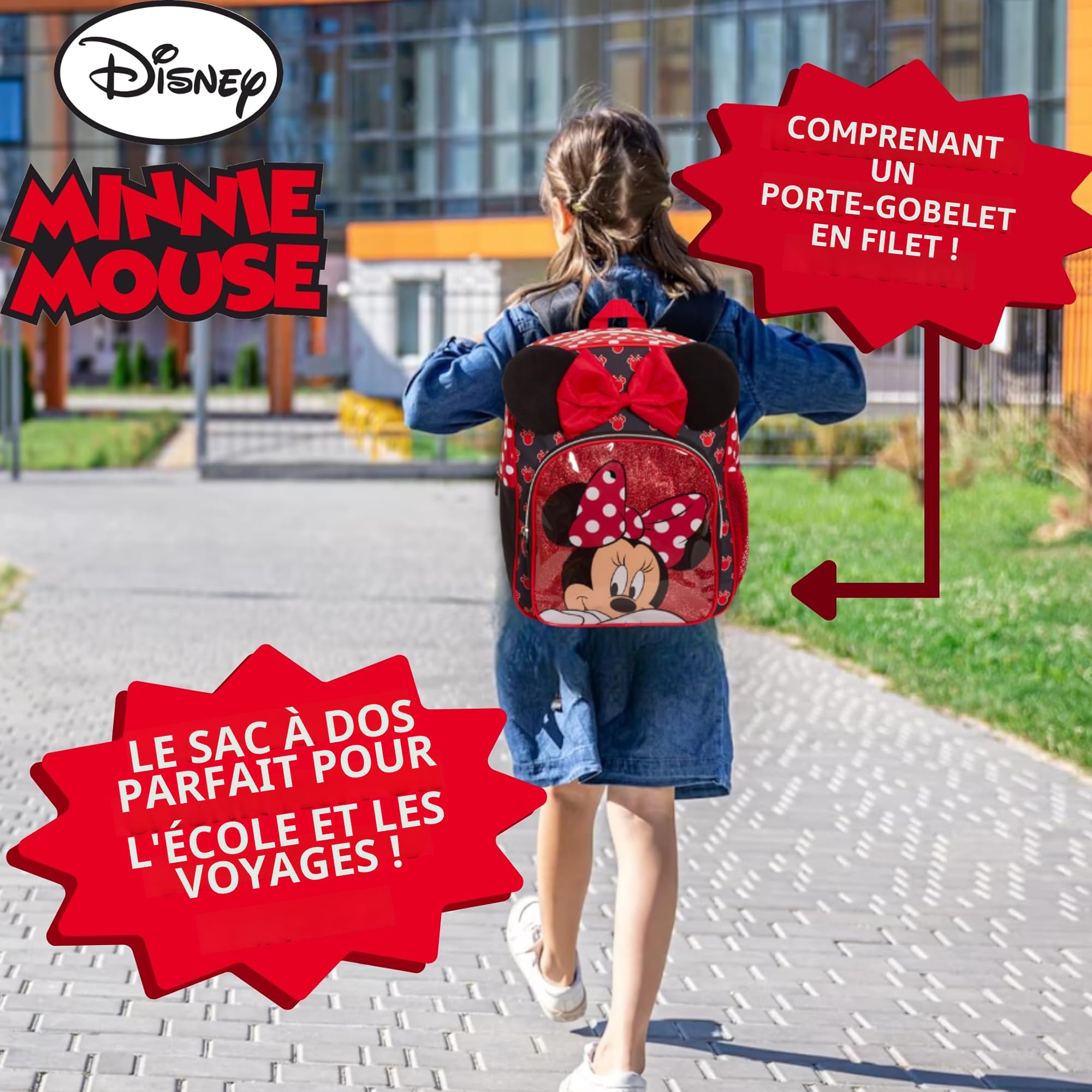 Disney Minnie Mouse Sac à dos pour filles - Sac à dos d'école de luxe - Sac à dos pour enfants - Sac à dos à déjeuner