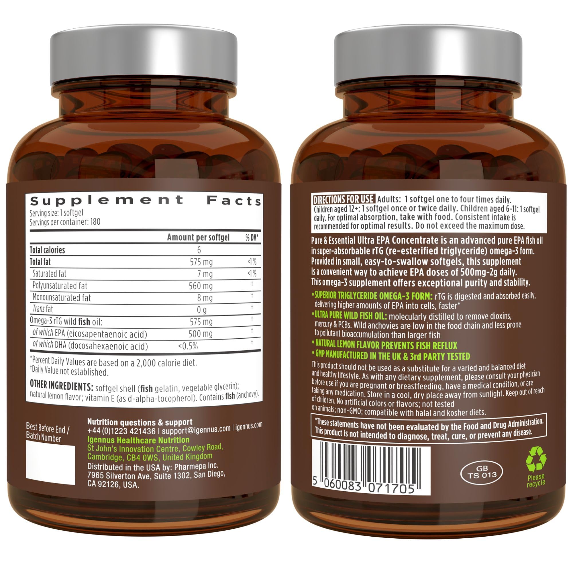 Igennus Ultra EPA Omega 3 500mg, DHA-Free, 180 Softgels — Amazon image 6