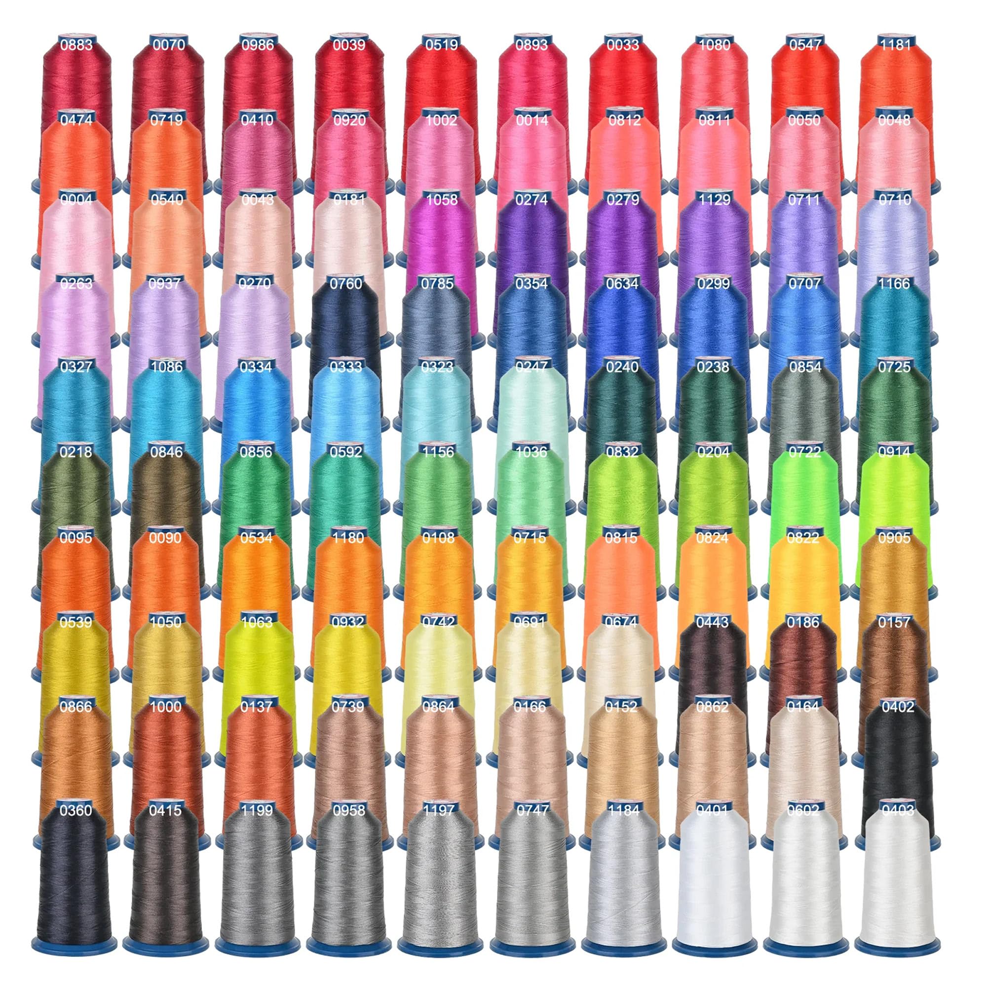 PooLin - Hilo para bordar (100 bobinas x 4000 m, poliéster 40 wt, compatible con máquinas de agujas únicas y multiagujas, negro, blanco, rojo, azul, verde, rosa, púrpura, amarillo, no lavable y