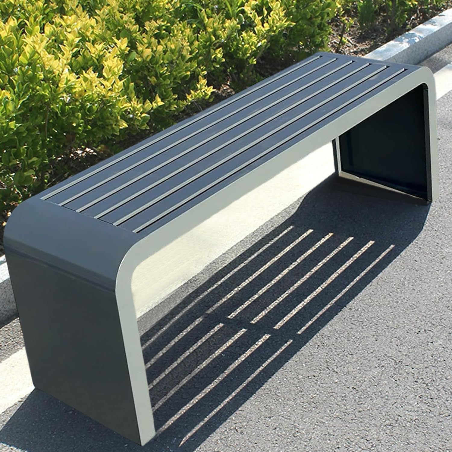Banco de acero inoxidable para exteriores, sin respaldo, moderno, Art Deco, banco de picnic, impermeable, banco de jardín de metal de 47 pulgadas, marco de acero gris, asiento de patio