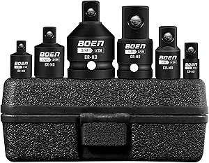 BOEN 6 Piece Impact Socket Adapter Set, 1/4" 3/8" 1/2" 3/4" Drive Socket Reducer Set with Durable Case, CR-MO, Reducer Converter Impact Adapter Set for Impact Driver Conversions