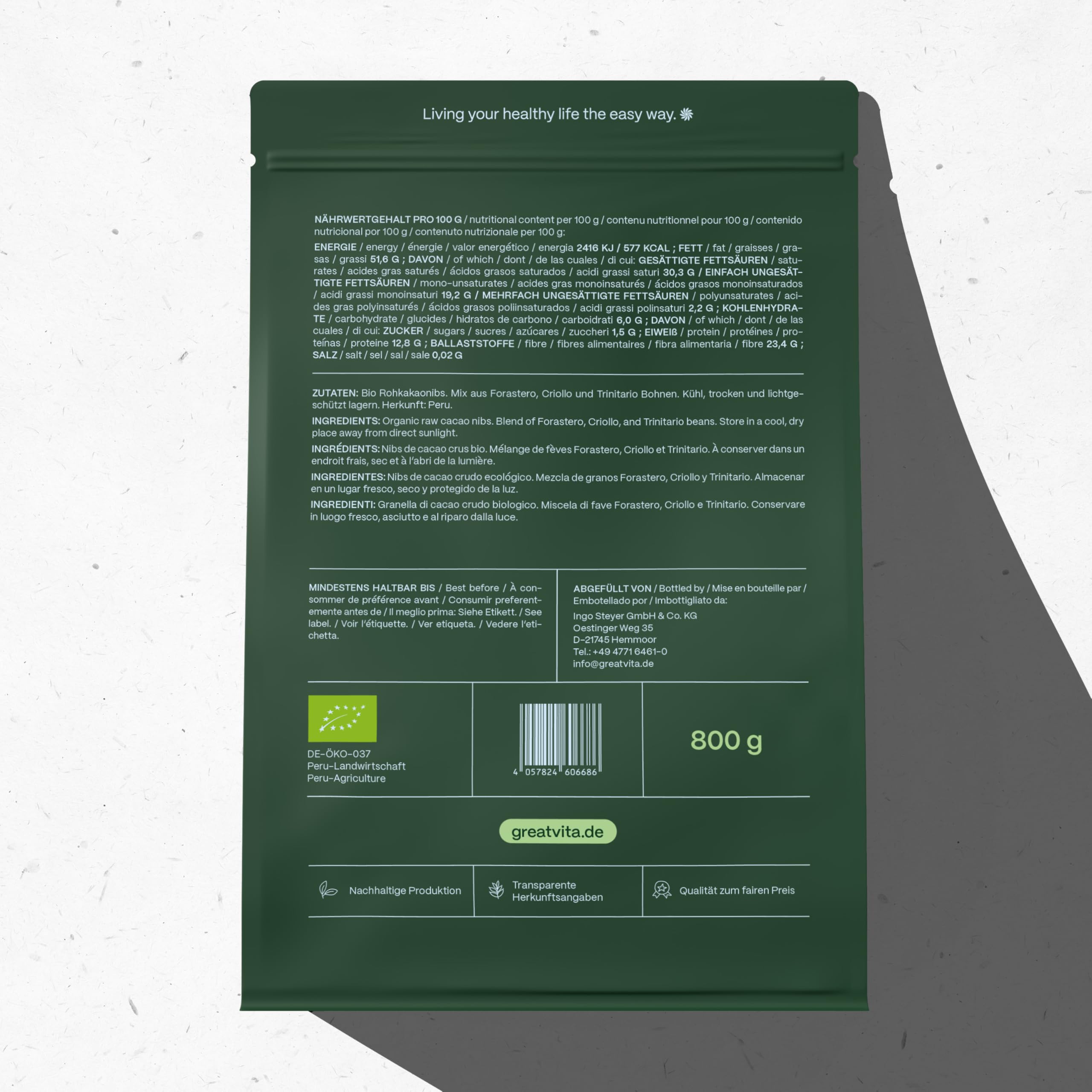 GreatVita Bio Kakaonibs 2.4 kg | Rohkost Kakao Nibs ideal als Topping, Naturprodukt ohne Zusätze aus Peru