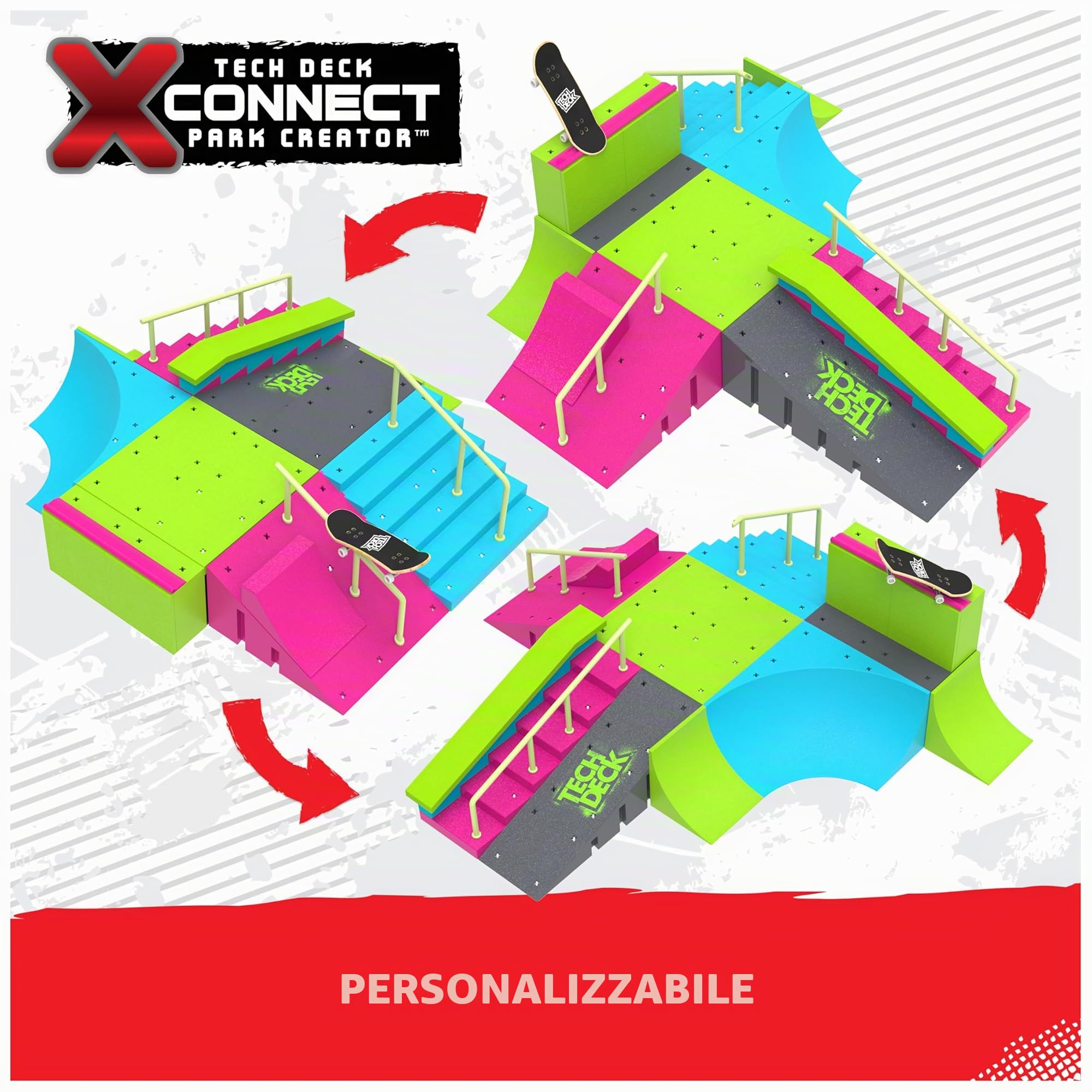 Tech Deck, Neon Mega Park X-Connect Creator, Set di rampa Personalizzabile con Due tastiere, Giocattolo per Bambini per Ragazzi e Ragazze dai 6 Anni in su