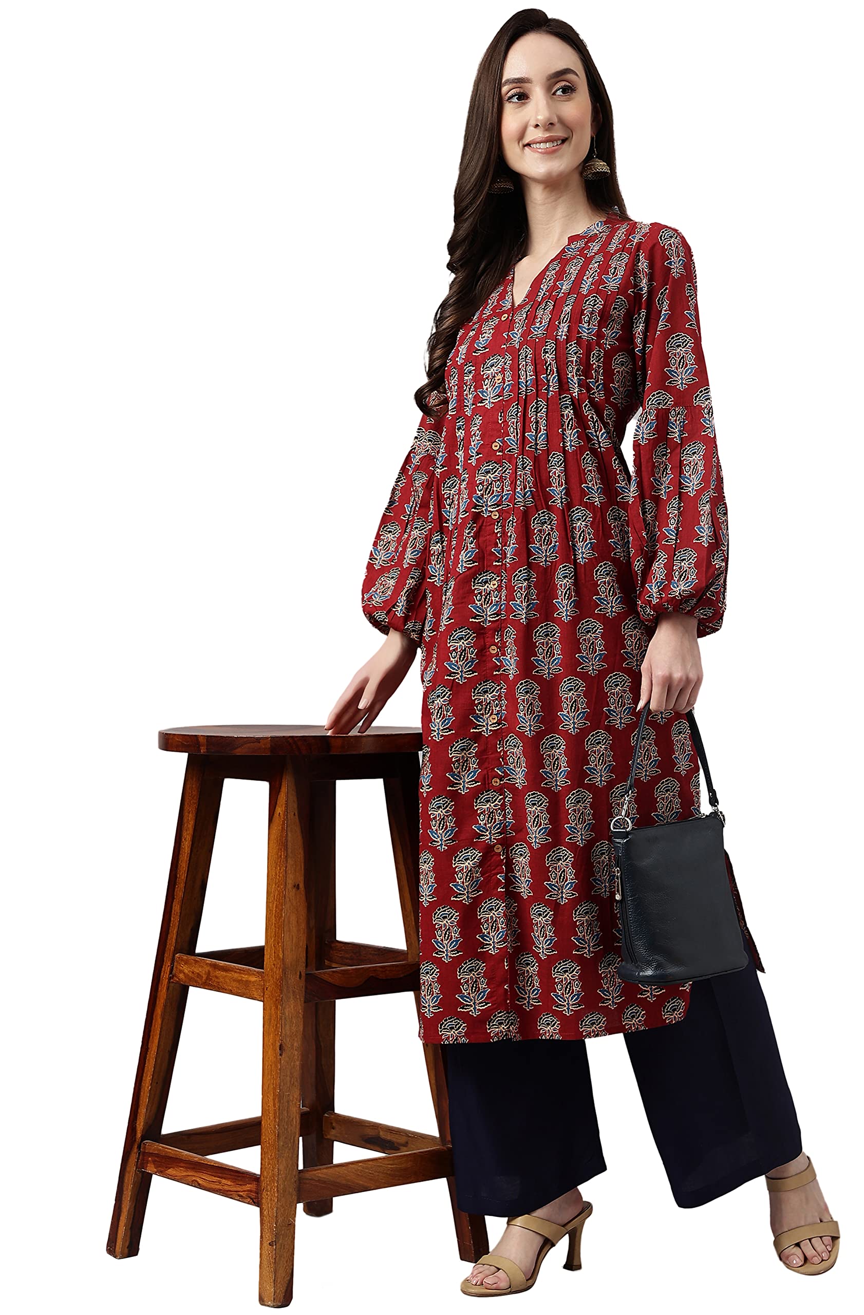 Janasya Women's Pure Cotton Floral Printed A-line Kurta