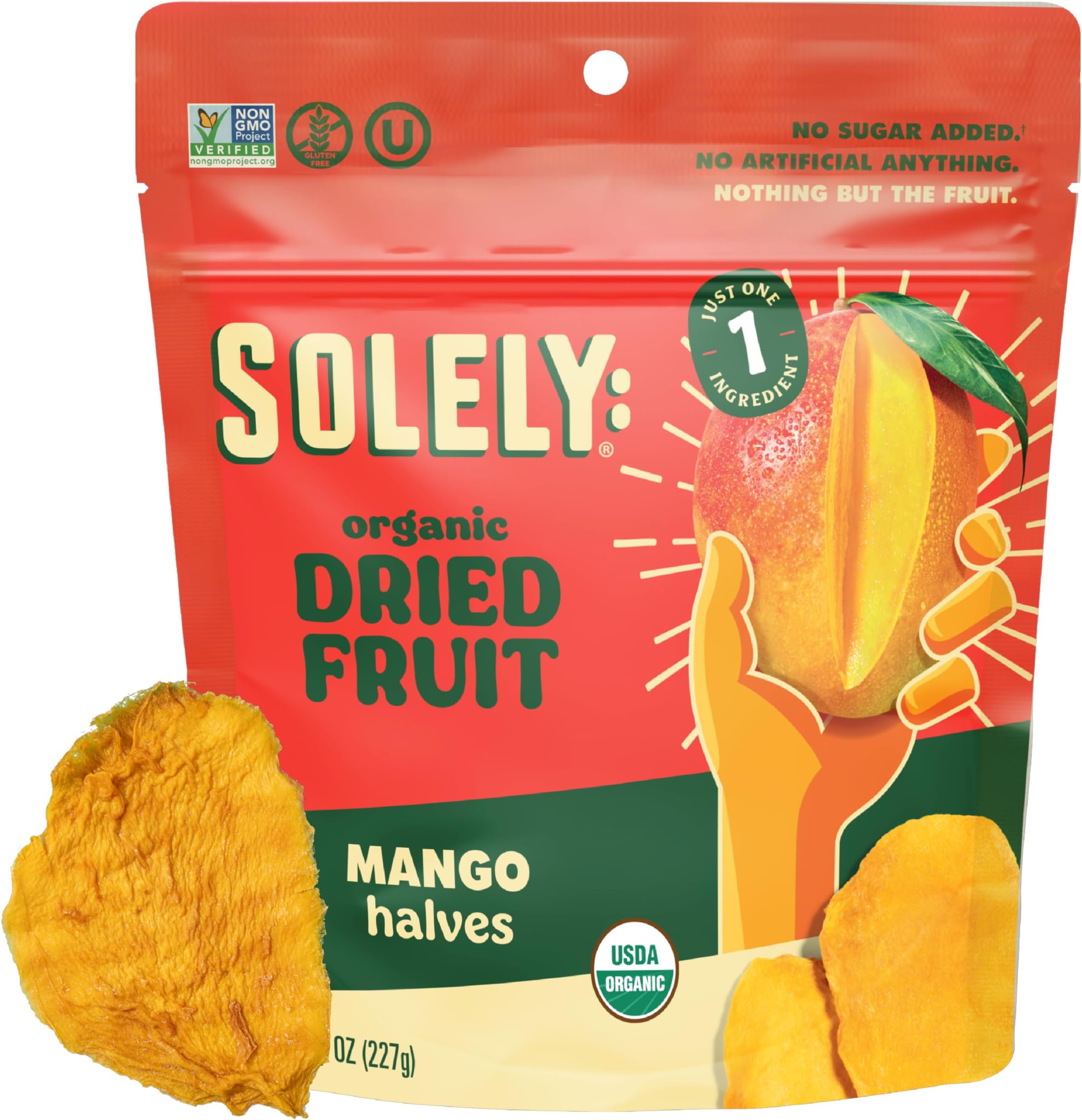 Organic Dried Mango Halves (8 oz Resealable Bag) - Real Fresh Fruit - 1 Ingredient - Healthy Snacks for Adults & Kids - Non GMO, Vegan Snacks, Shelf Stable - 1 Bag (8 oz)