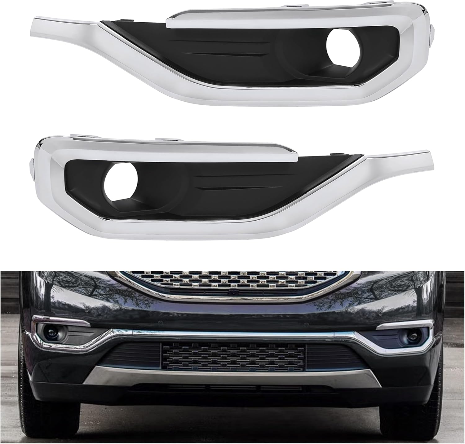 HECASA Pair Fog Light Bezel Compatible with 2017-2019 GMC Acadia Denali Replacement for GM1038209 GM1039209 Front Fog Light Trim Fog Lamps Cover Trim - Driver&Passenger Side