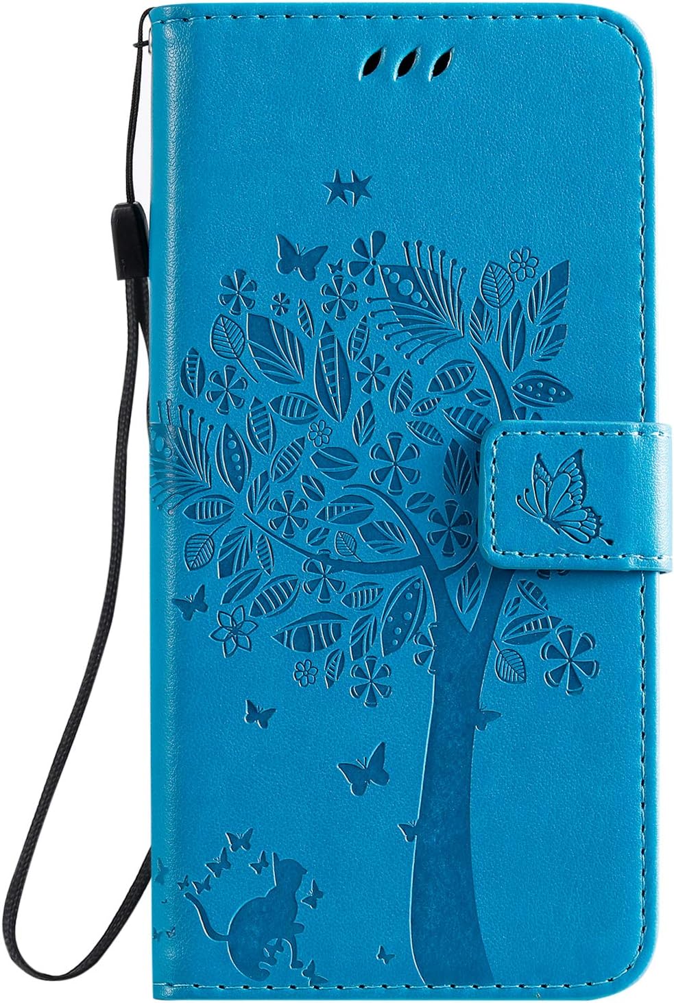 LG K51 Wallet Case,LG Q51 PU Leather Protective Case Emboss Love Tree Cat Folio Magnetic with Card Holder Kickstand Flip Case for LG K51 / LG Q51 Blue