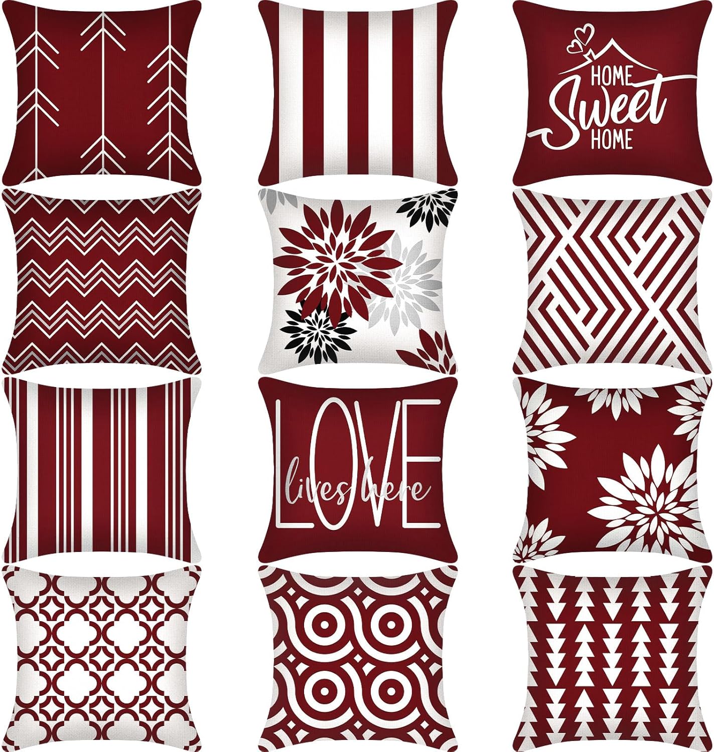 Flutesan 12 Pcs Decorative Throw Pillow Cover 18 x 18 Inch Modern Sofa Pillow case Geometric Floral Linen Square Cushion Covers for Home Living Room Bedroom Couch Chair(Blue)