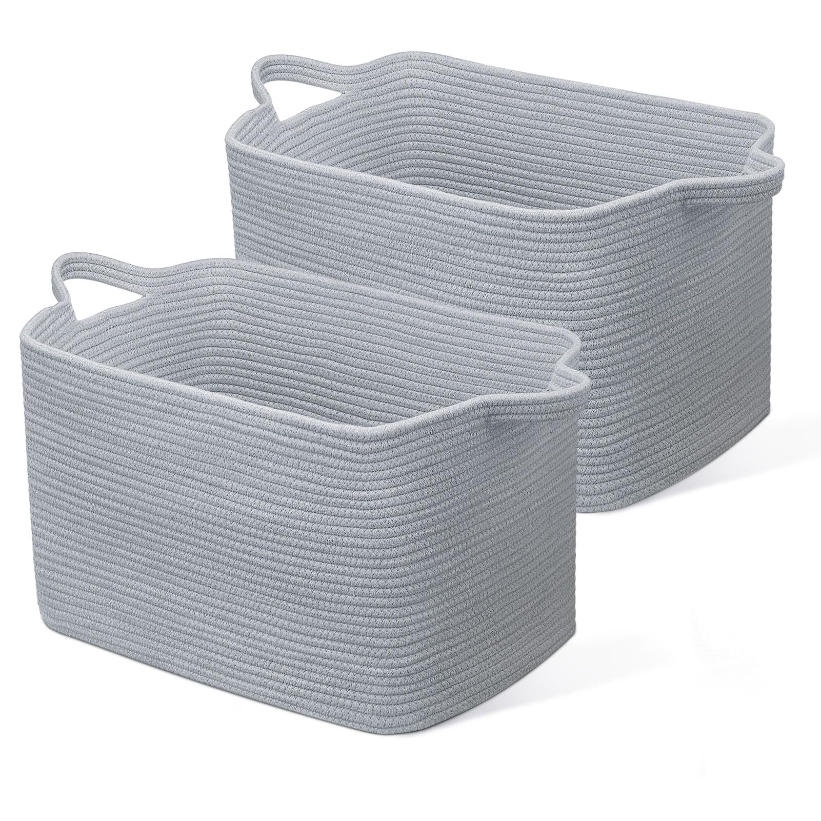 JOJOSEE Large Storage Basket, Blanket Basket for Clothes Bedding, Woven Storage Baskets, Toy Storage for Kids, Rope Basket for Living Room, Nursery, Bedroom 55x38x30 cm (Grey, 2 Pack)