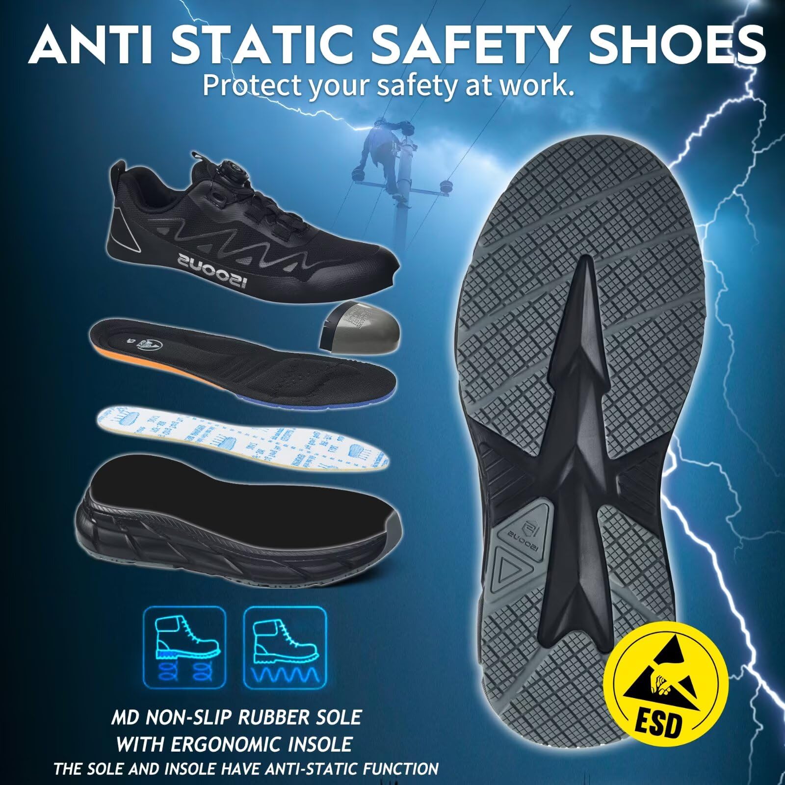 ISOOUS Chaussures de Sécurité Hommes Femmes S3S Imperméable Basket de Securite Légère ESD Chaussures de Travail Embout en Acier