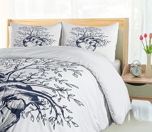 Miniatura 340 de Ambesonne Juego de funda de edredón de brújula, ilustración de mapa del mundo, marinero marítimo, equipo de vida monocromático, juego de ropa