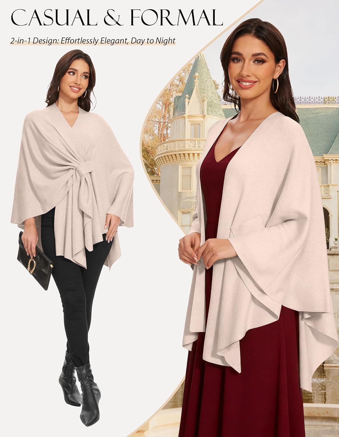 Shawl Wraps for Women Cross Front Poncho Sweater Knitted Cape Soft Warm Elegant for Fall Winter Spring Wedding