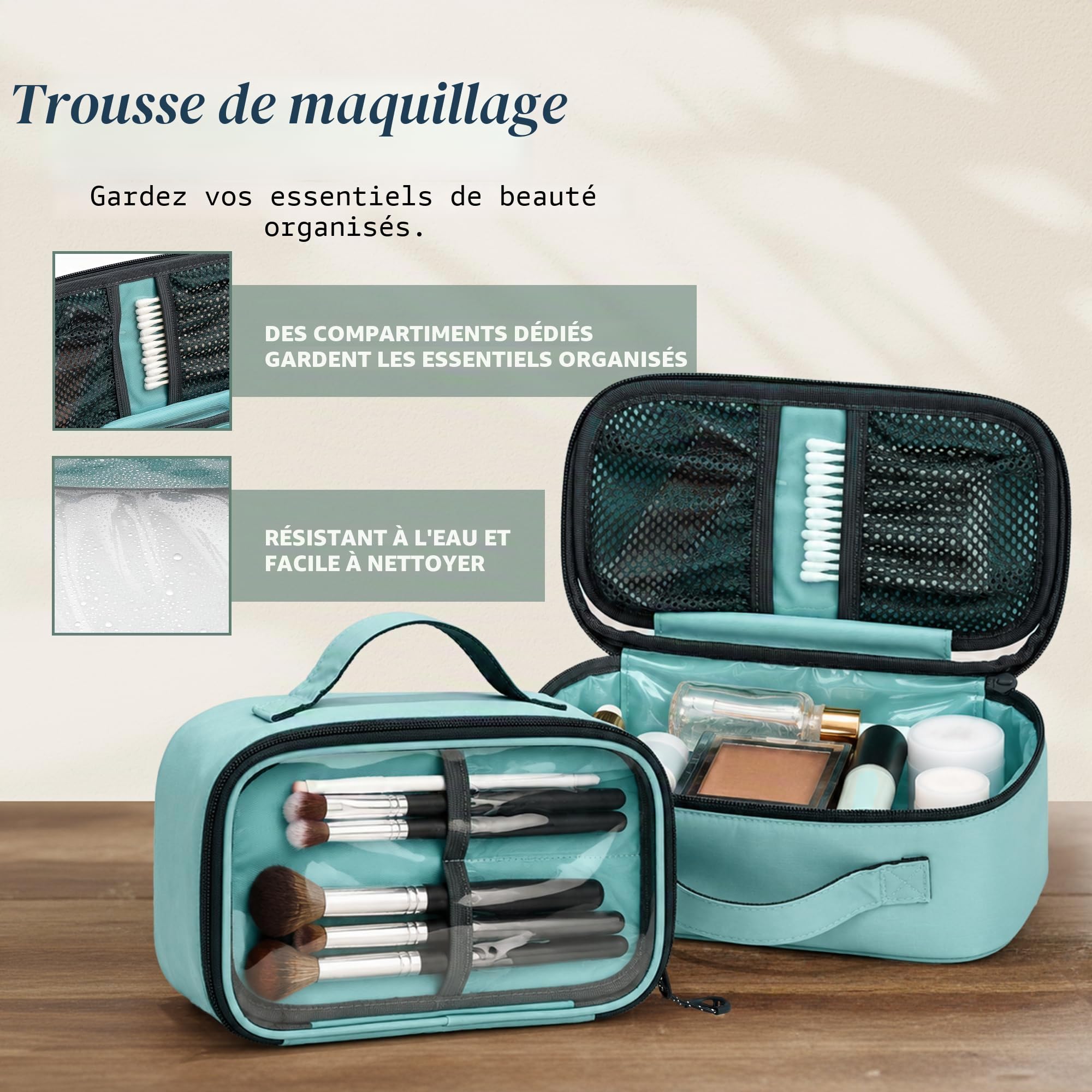 Kit de Trousse de Toilette : Trousse de Toilette de Voyage à Suspendre + Trousse à Liquide cosmétique 311 TSA + Pochette de Rangement Ultra légère pour Accessoires