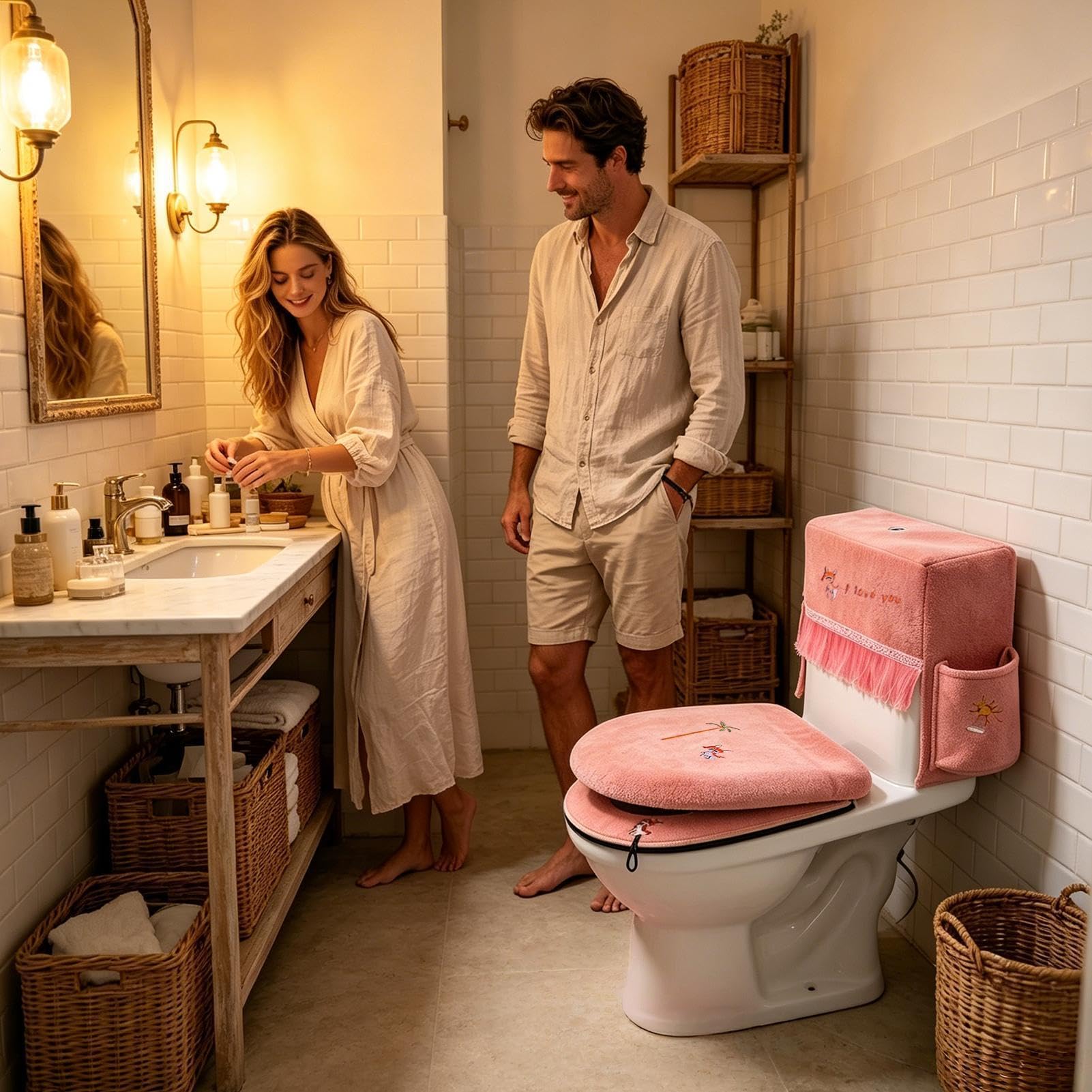 tapa inodoro 3 Piezas Alfombrilla Universal Suave y Cómoda con Cremallera | De Tapa WC Para Familia, Niños, Hotel, Hogar, Habitación, Temporadas,