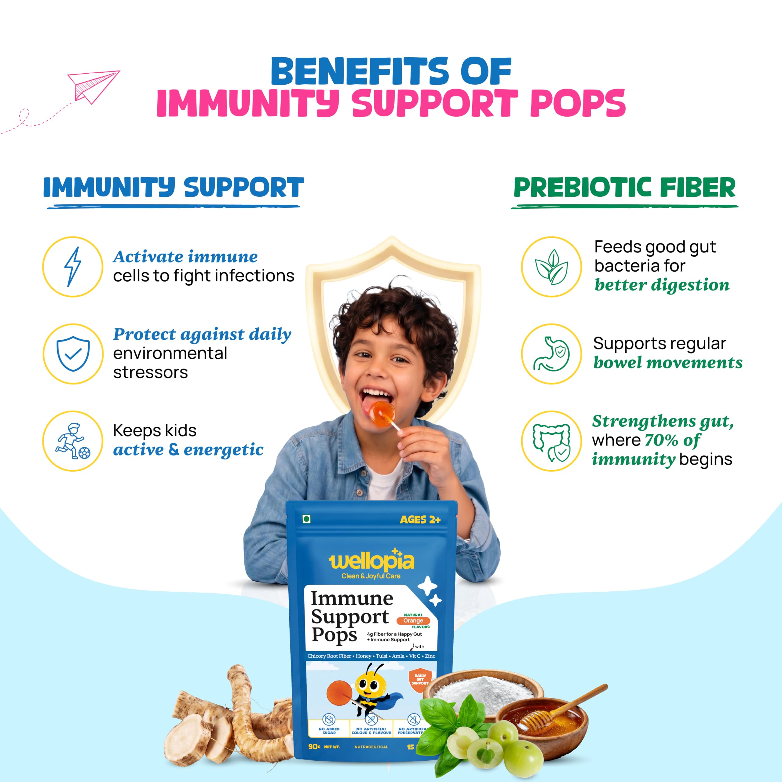 Kids Immunity Combo Pack: Immune Support Pops (15 Count) & Immunity Care Drops (30ml) with 5 Tulsi Extracts, Honey & Vitamin C - Natural Orange Flavour for Ages 2+ — Amazon image 3
