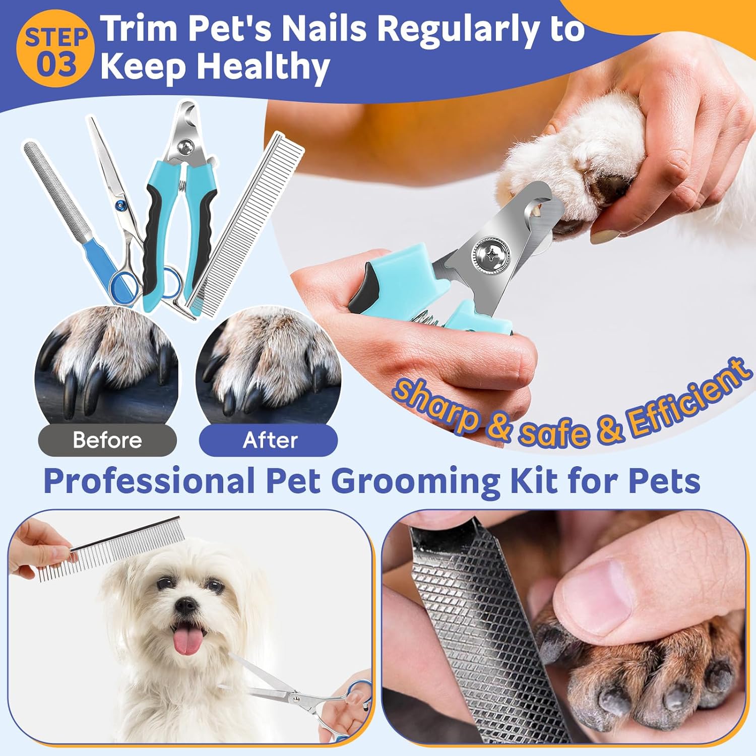 Pet Grooming Kit - Dog Cat Deshedding Brush, Nail Clippers with File, Hair Remover Gloves & Bath Tools for Long/Short Haired Pets, Grooming Tool for Long and Short Haired Pets 6 817VFWcaWRL. AC SL1500