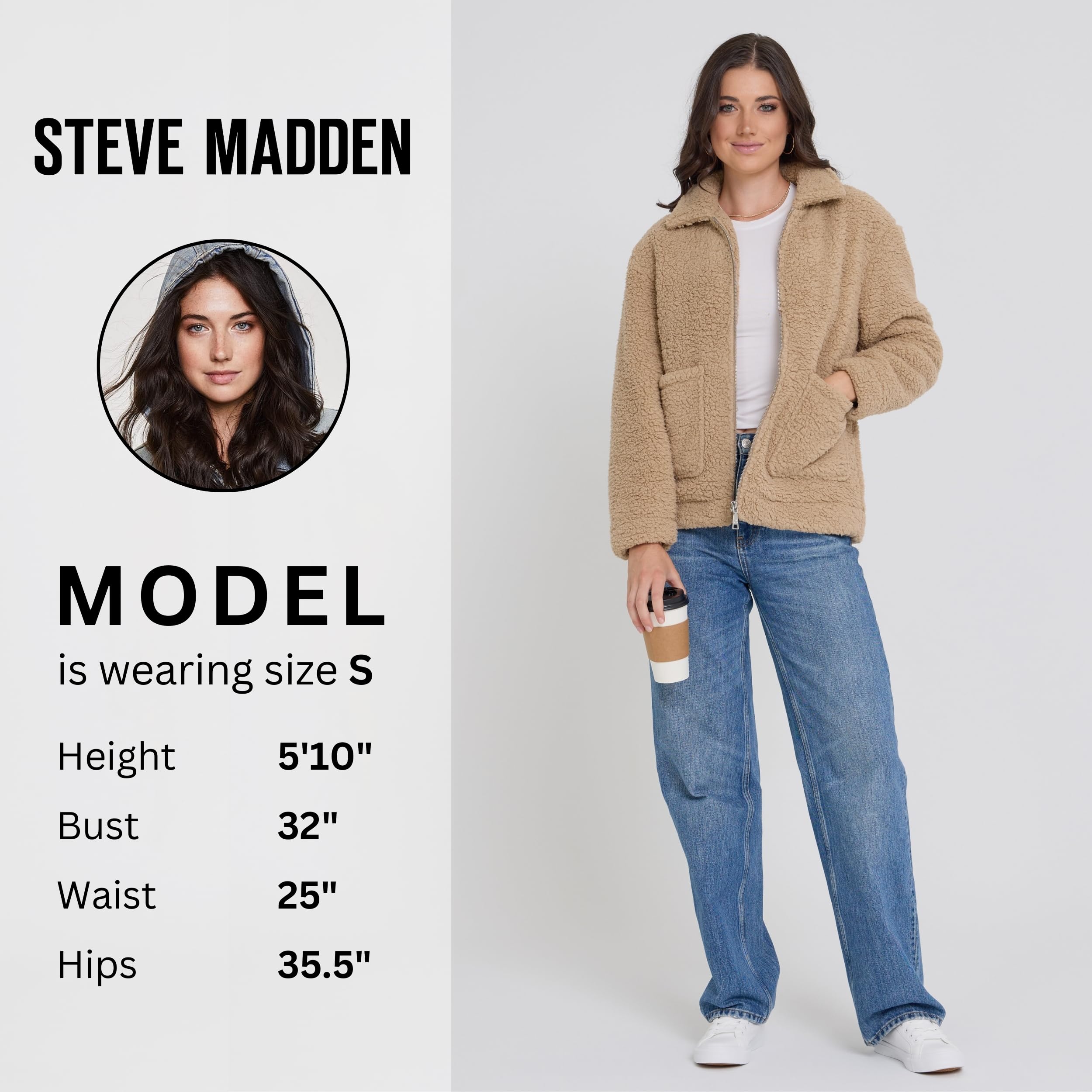 Steve Madden Sherpa Jacket Women - Oversized Faux Fur Winter Coats for Women, Shearling Fleece Plus Size Winter Jacket XS-3X