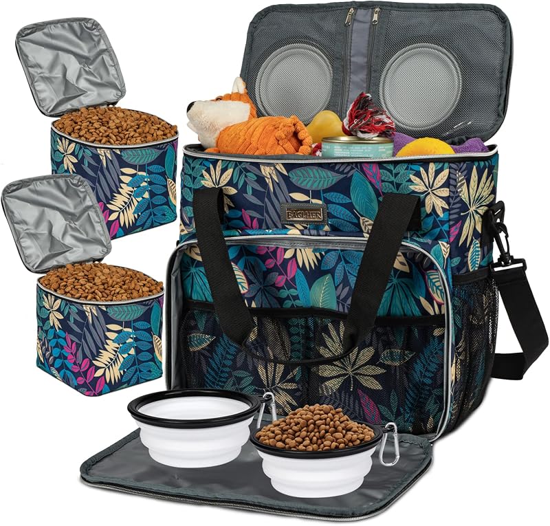 Bolsa de Viagem para Cães BAGLHER com 2 Recipientes e 2 Tigelas Dobráveis de Silicone, Hawaii