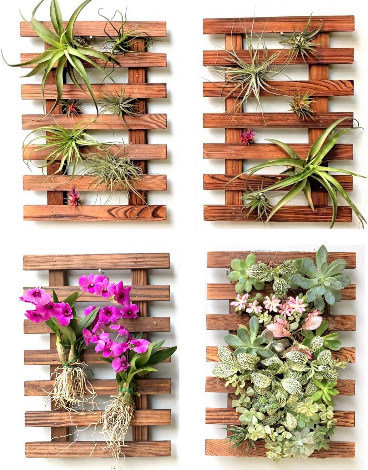 EMIWUD FURNITURE Wall Planter - Hanging Wooden Wall Planter for Indoor Outdoor Plants Wall Mount Planter, Air Plant Holder, Wooden Trellis for Climbing Plants (Set of 4 (45 cm))