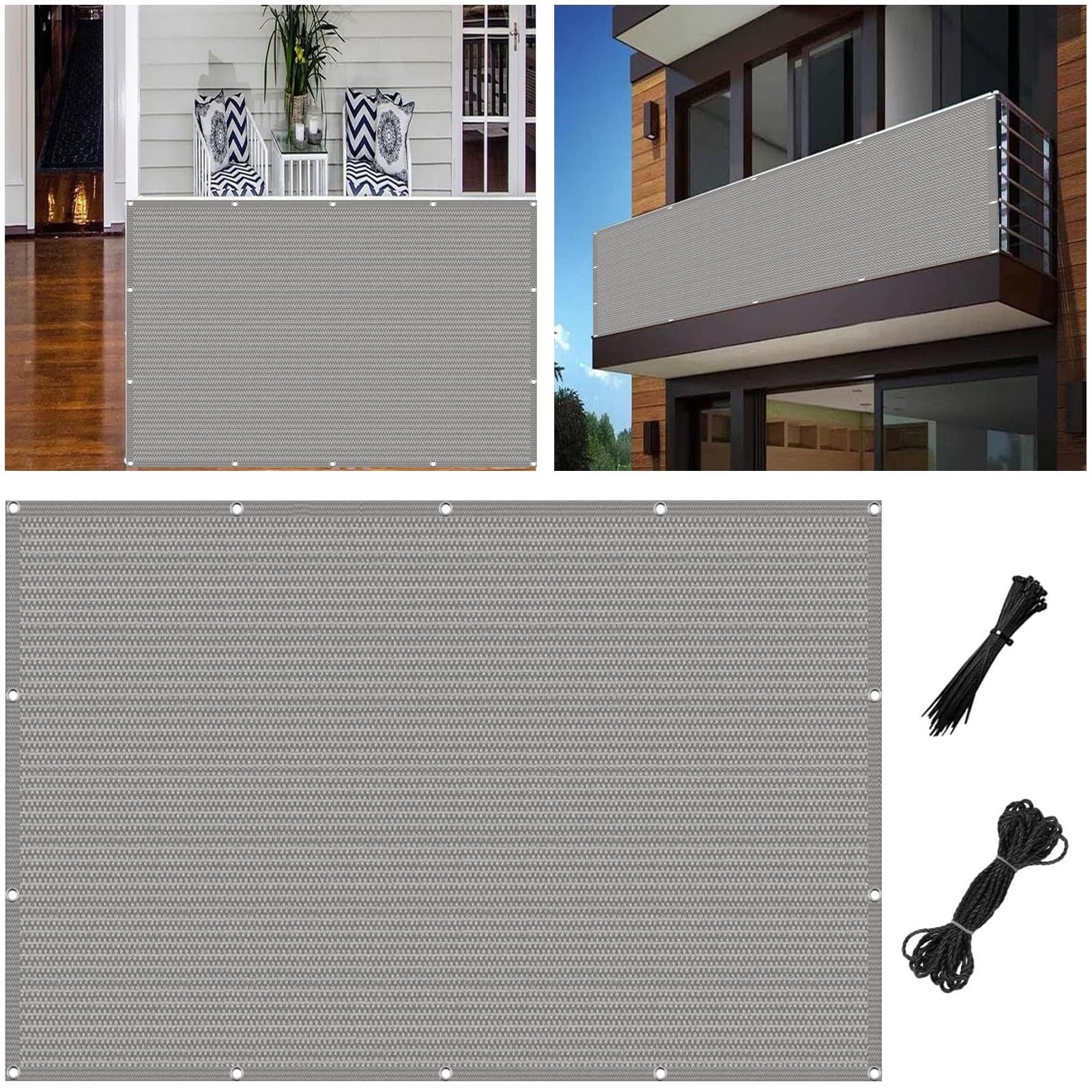 Balcone per Protezione 160 x 170 cm Protezione Della Privacy Frangivento in,Anti-Uv Balcono Schermi Divisori Rete Ombreggiante con Occhielli per Ringhiera, Grigio Chiaro