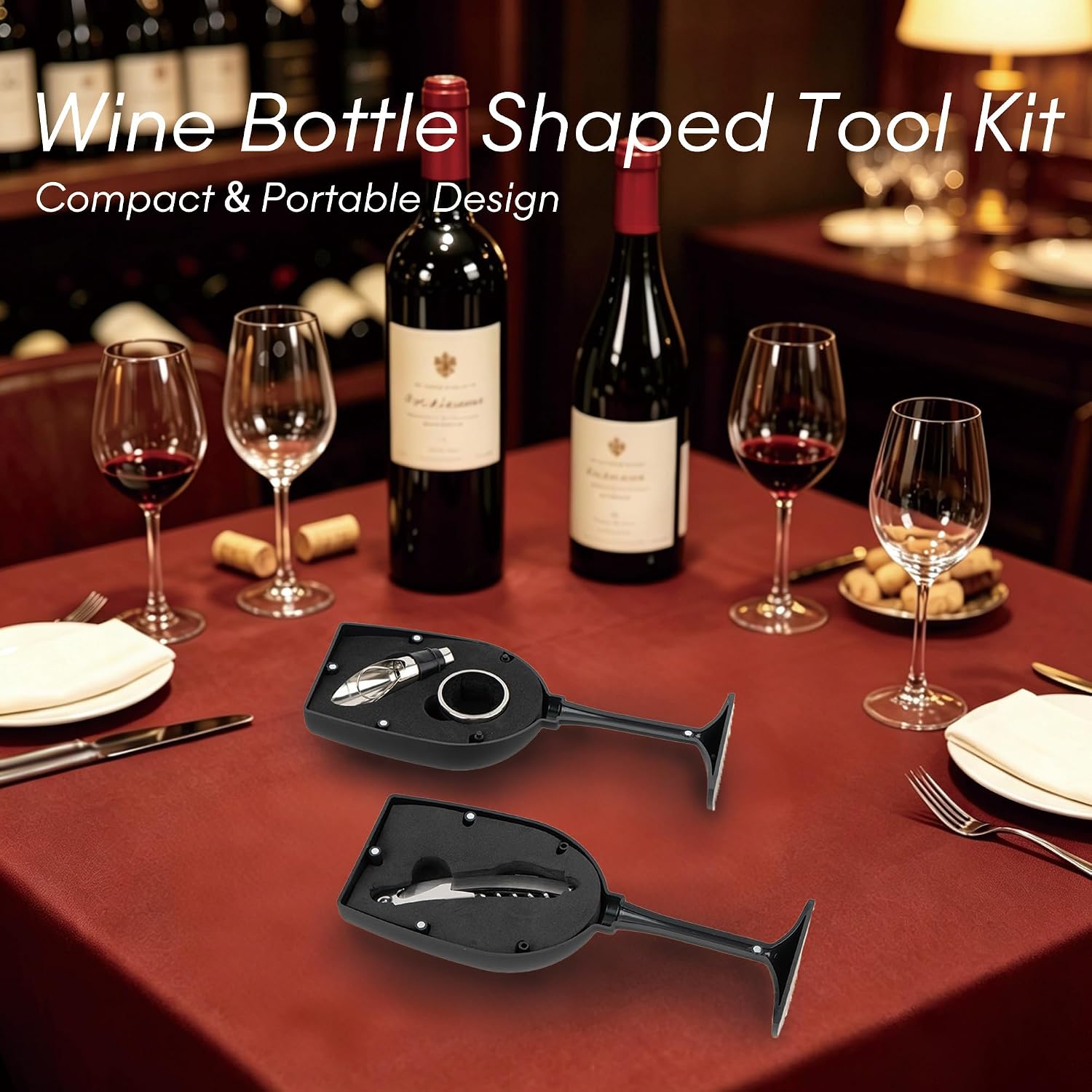 3-Piece Wine Opener Set with Wine Glass Shaped Case
