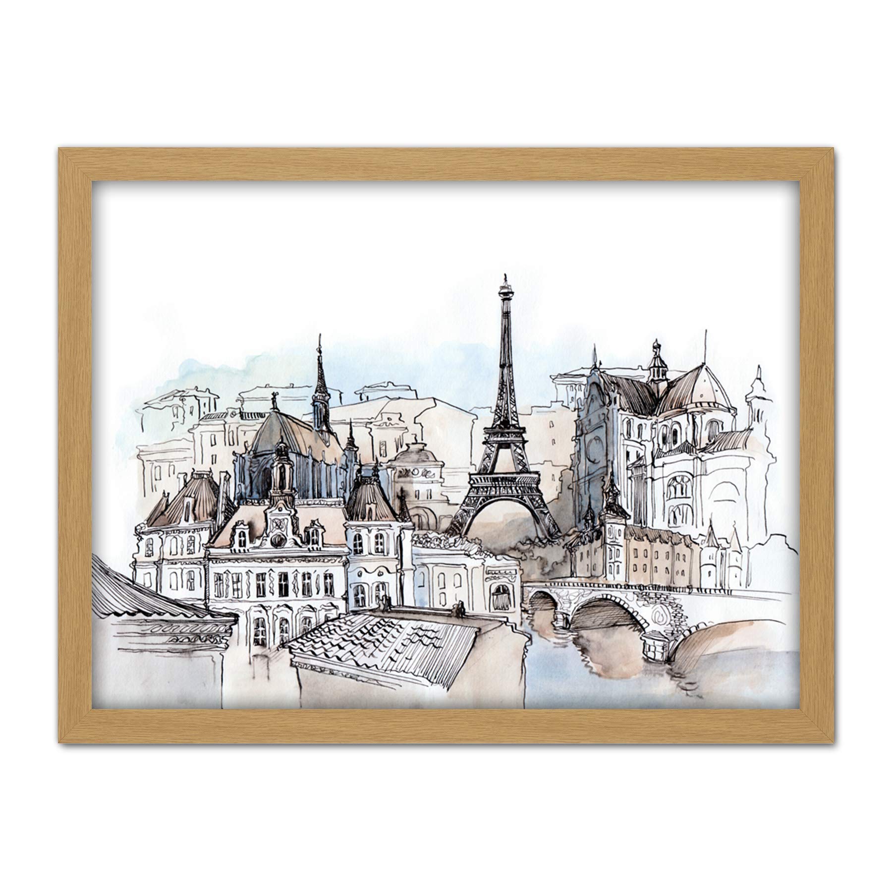 Wee Blue Coo France Ink Drawing Paris Artwork Framed Wall Art Print 18X24 Inch