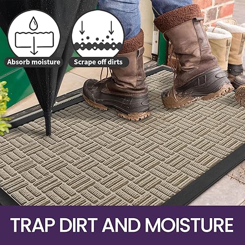 Miniatura 3 de DEXI Tapete grande para puerta delantera, interior y exterior, de goma resistente, impermeable, de perfil bajo, 2 x 4 pies, color beige