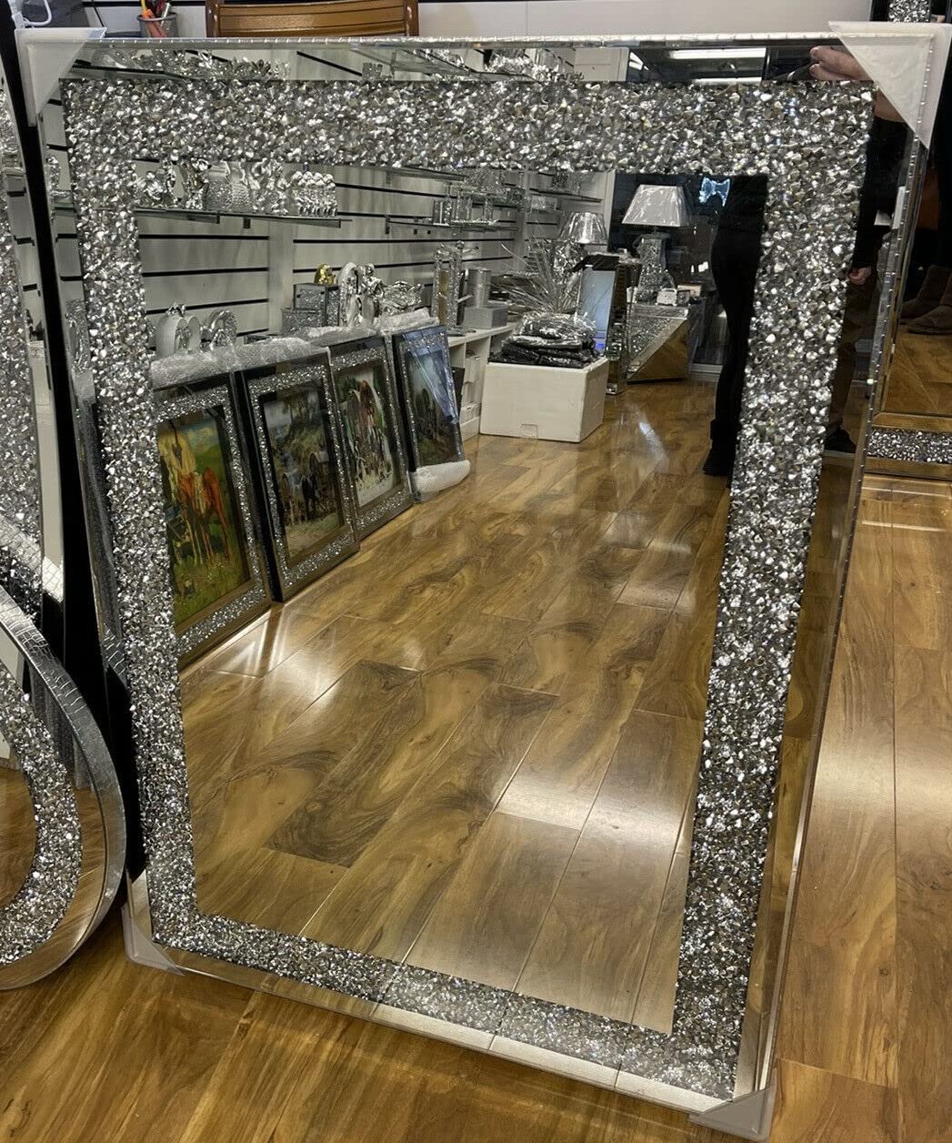 Large Crushed Crystal Jewel Wall Mirror Loose Diamante New Crystal Square Decor Mirror Gift 90Cm X 60Cm