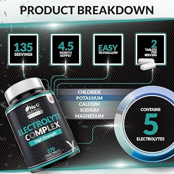 Nu U Nutrition - Electrolytes Complex - 270 Vegan Unflavoured Tablets with Sodium, Potassium, Magnesium & Calcium Phosphate - Suitable for Carnivore & Paleo Diet - Made in the UK