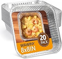 Vista 1 de 8x8 Thickened Aluminum Foil Pans, 20Pack Disposable Aluminum Pans for Roasting, Baking, Cooking, Food Prep, Chafing, Steam Table, Oven, Cake, and
