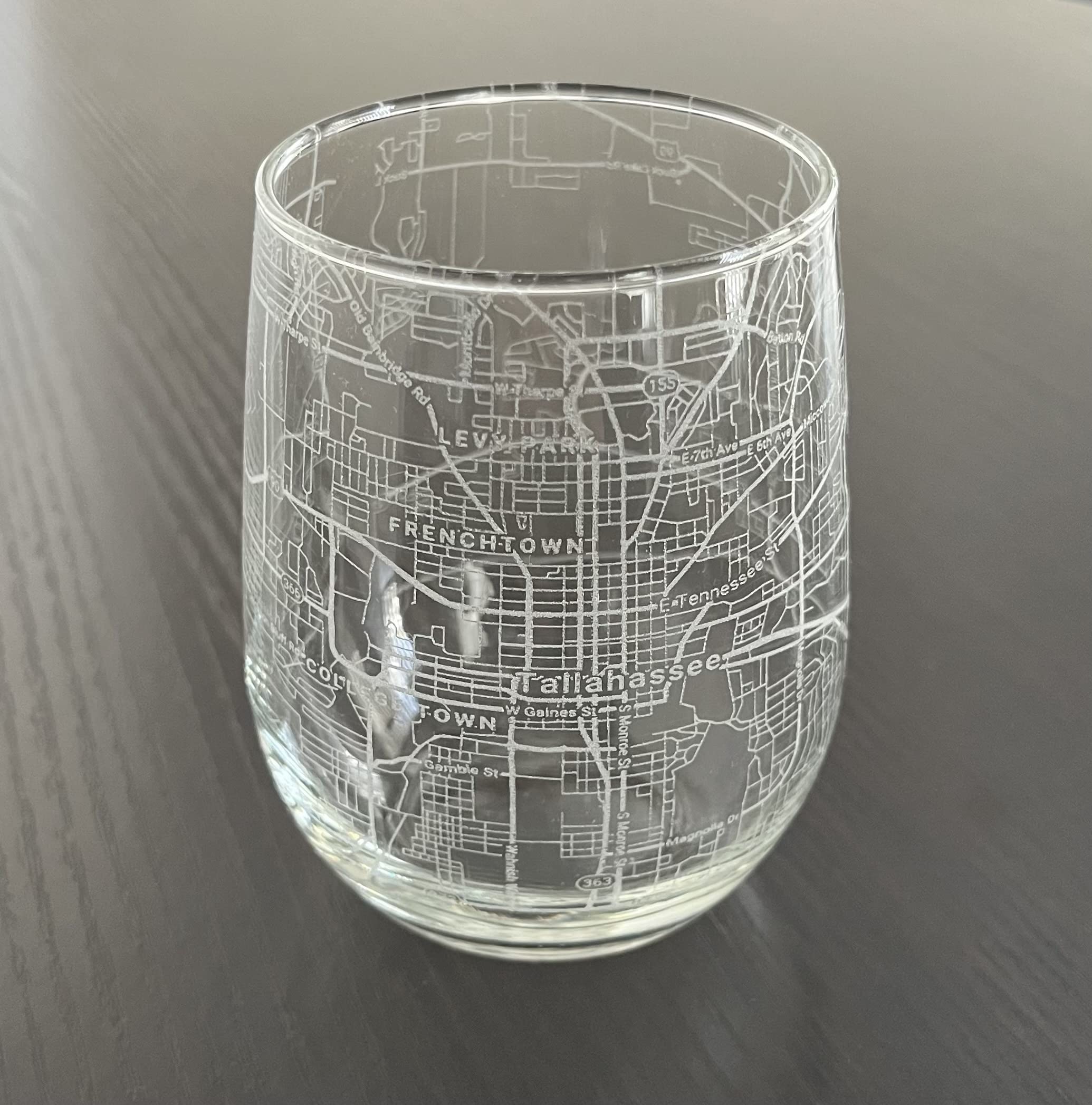 Stemless 17oz Wine Glass Urban City Map Tallahassee Florida