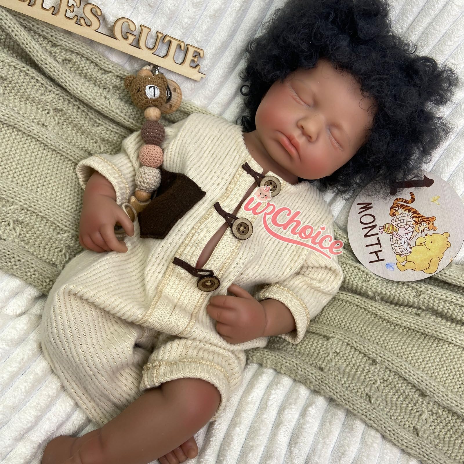 Muñeca Bebé Reborn Silicona 51 cm con Boca Abierta,Cabello implantado