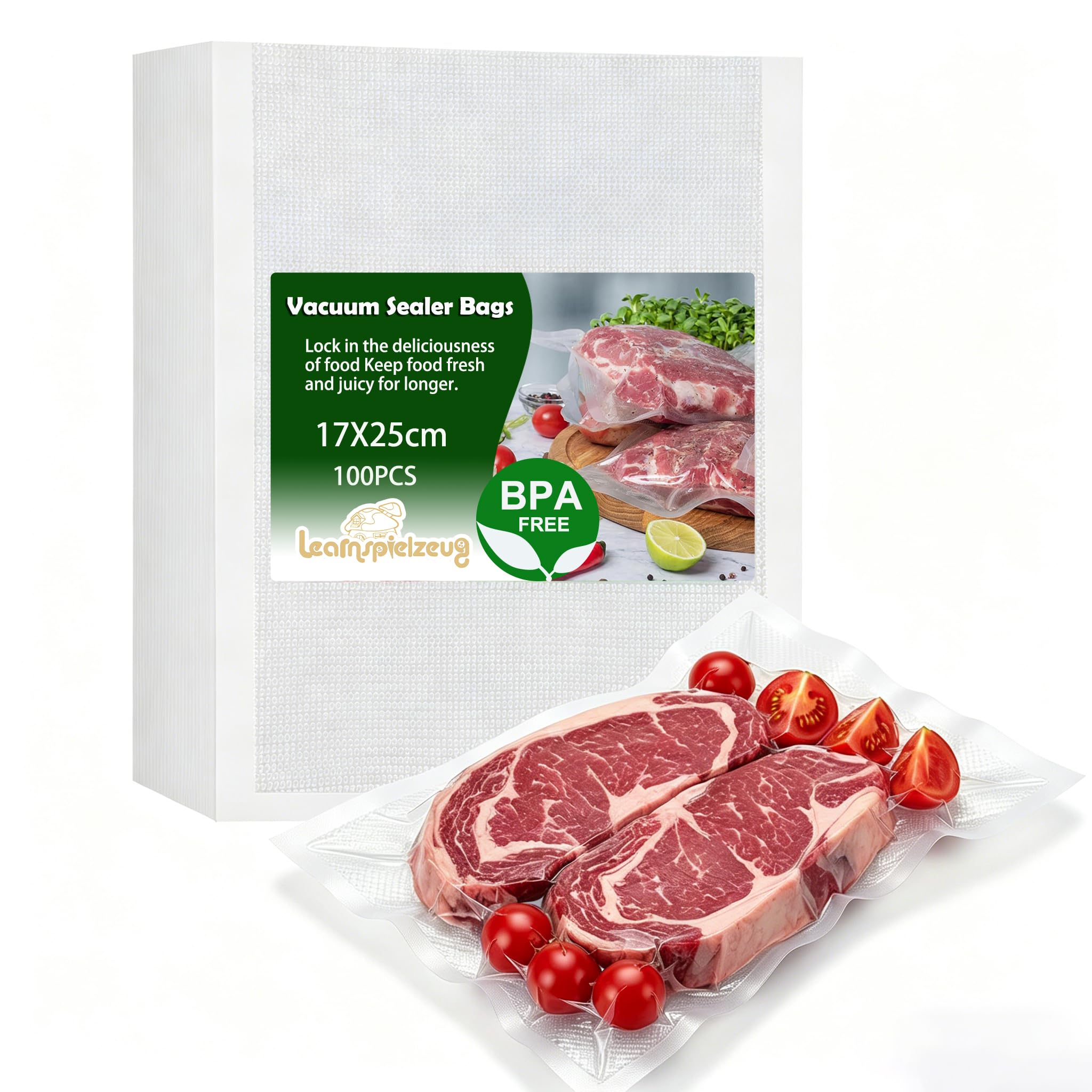 100 bolsas selladoras al vacío para alimentos, sin BPA, resistentes, en relieve, a prueba de fugas, herméticas, compatibles con la mayoría de selladores al vacío para carne, pescado, frutas y verduras