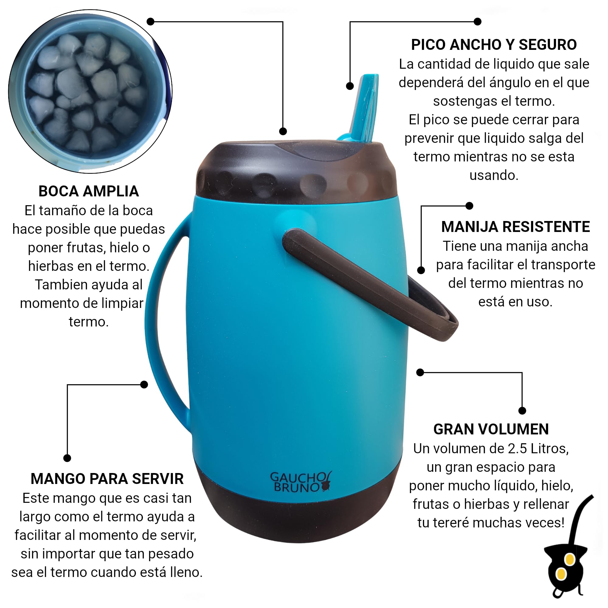 Gaucho Bruno - Terere Starter Kit con Mate de Guampa| Termo estilo Paraguayo| Bombilla de acero inoxidable| Full starter Kit | Tradicional | Estilo Paraguayo