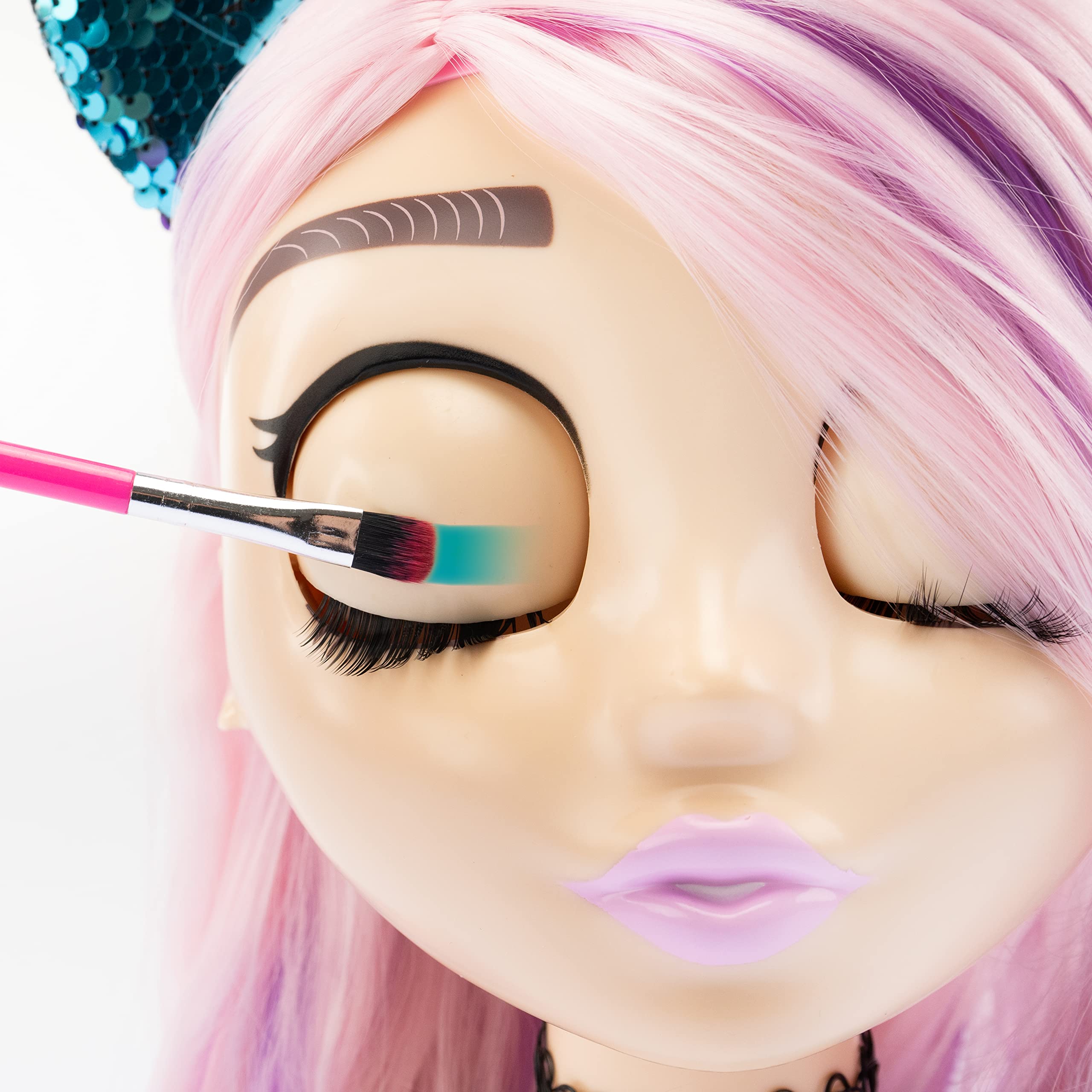 Nice Group - Influencer Make Up Doll, Testa da Truccare e Pettinare con Occhi cambia Colore per Bambine