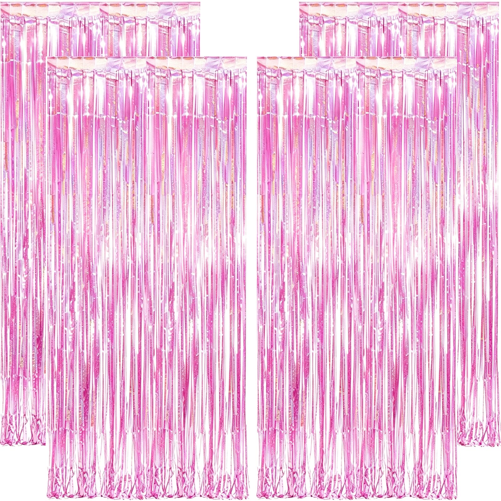 4Pcs Pink Tinsel Curtain Party Backdrop Glitter, OEMG Metallic Foil Fringe Curtains 3.3x8.2 ft, Cascade Foil Door Curtain Streamers for Girls Birthday Decorations Princess Party Photo Backdrop