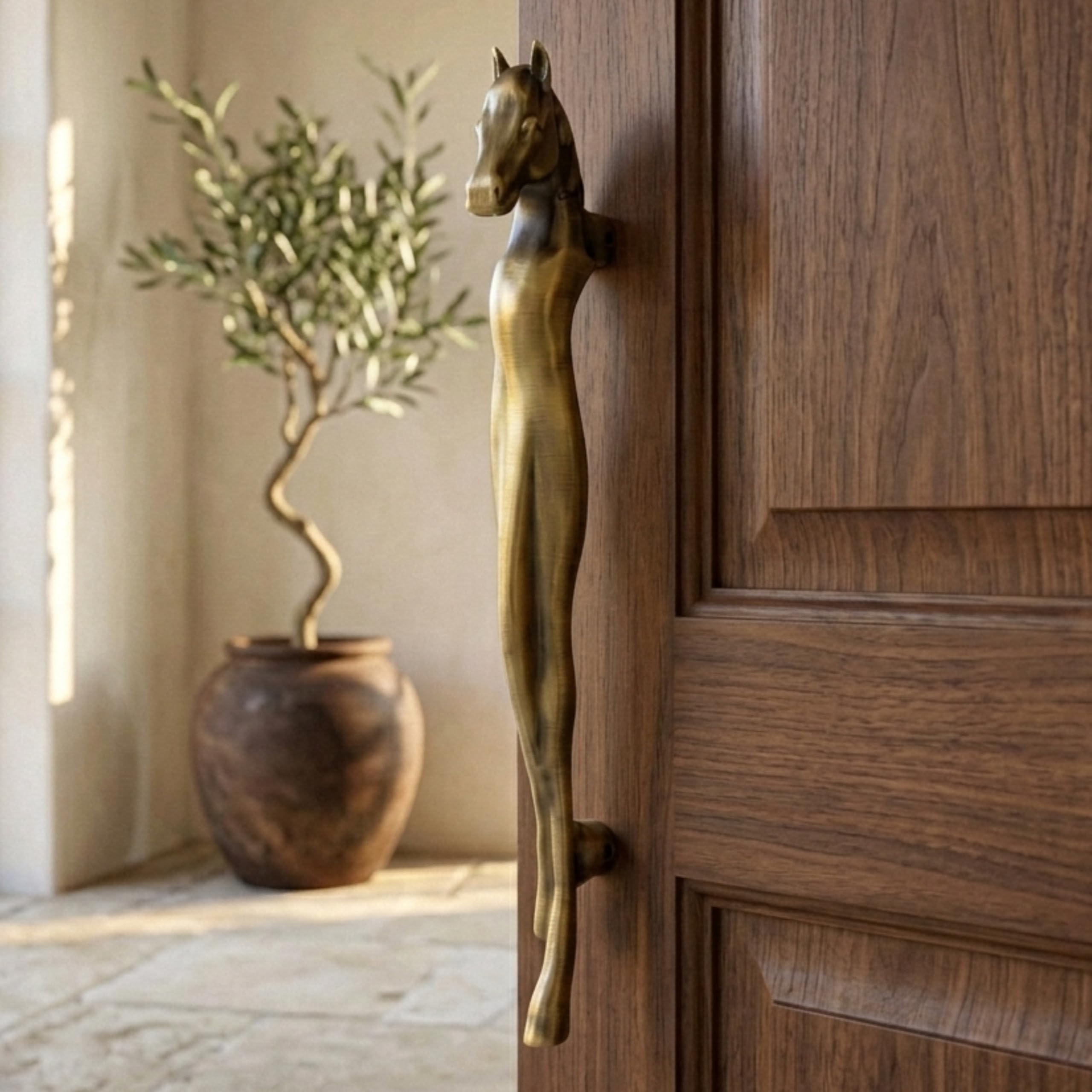 GLOXY Premium 12 Inch Gold Horse Shaped Main Door Handle with 8” Hole-to-Hole Spacing – Push & Pull Aluminium Wooden & Glass Door Handle Decorative for Home, Restaurant, Office & Banquet Hall — Amazon image 3