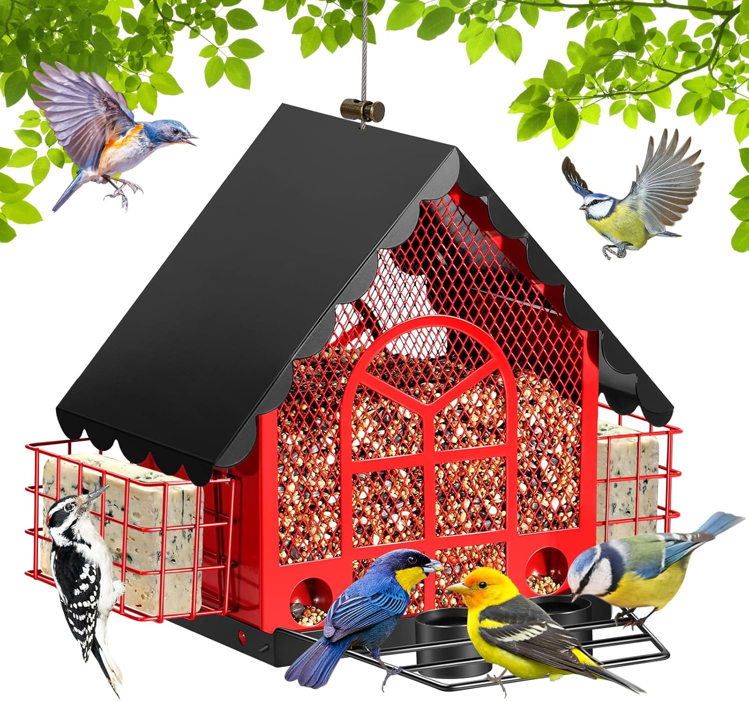 Bird Feeders for Outdoors Hanging, Large Capacity Metal Mesh Wild Bird