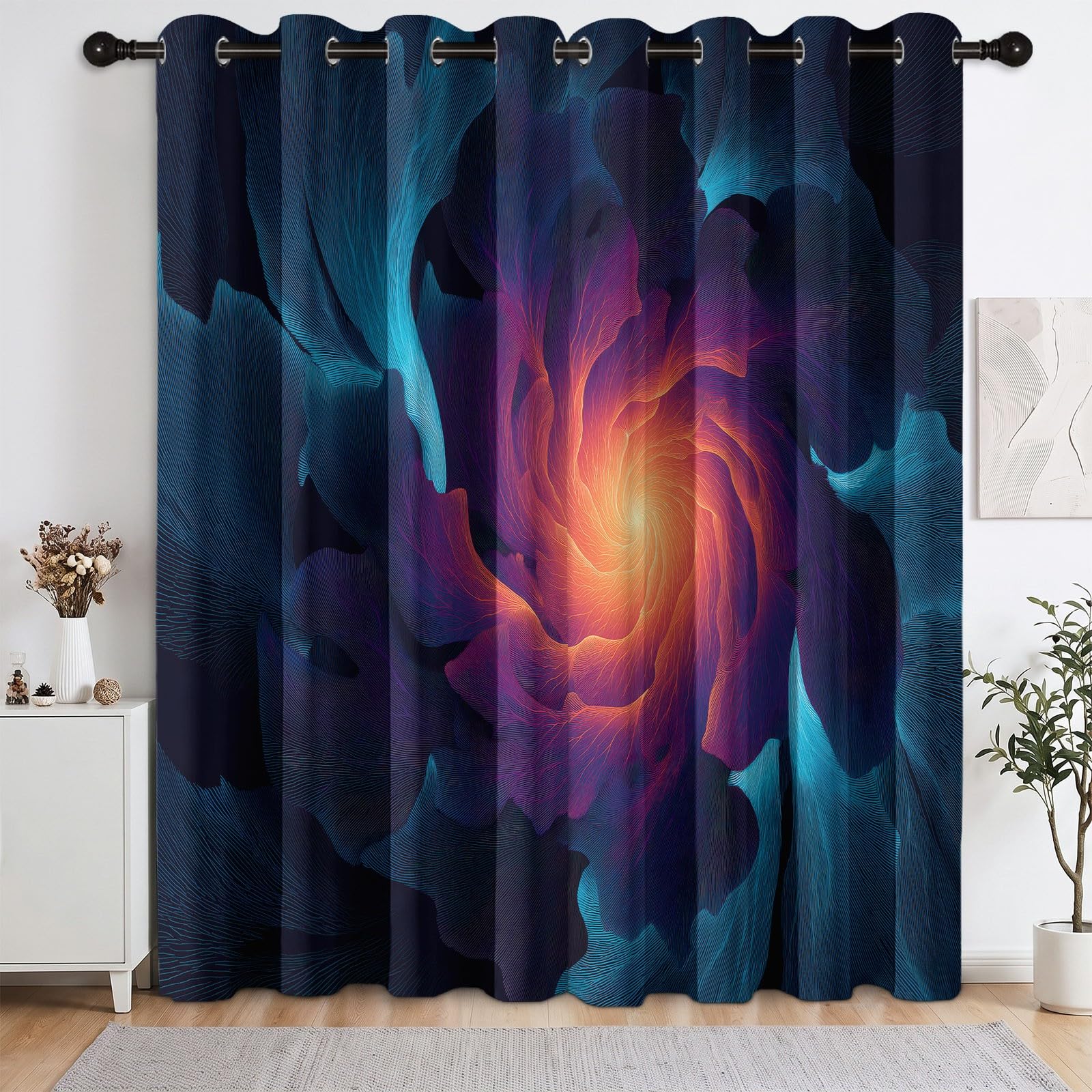 Zasłony zaciemniające 2 sztuki Fantasy Fluid Vortex Curtains Salon, Izolowane termicznie zasłony na zimno i ciepło z przelotkami do pokoju dziecięcego sypialni, fioletowy niebieski, 117 x 137 cm