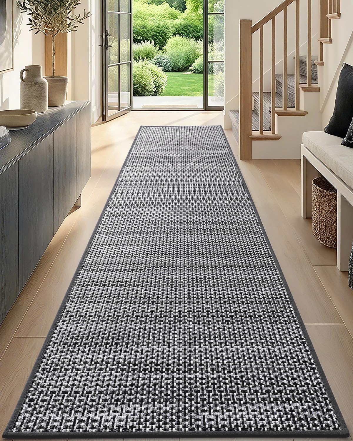 Photo 1 of DEXI Black Hallway Runner Rug 2'4"x10'