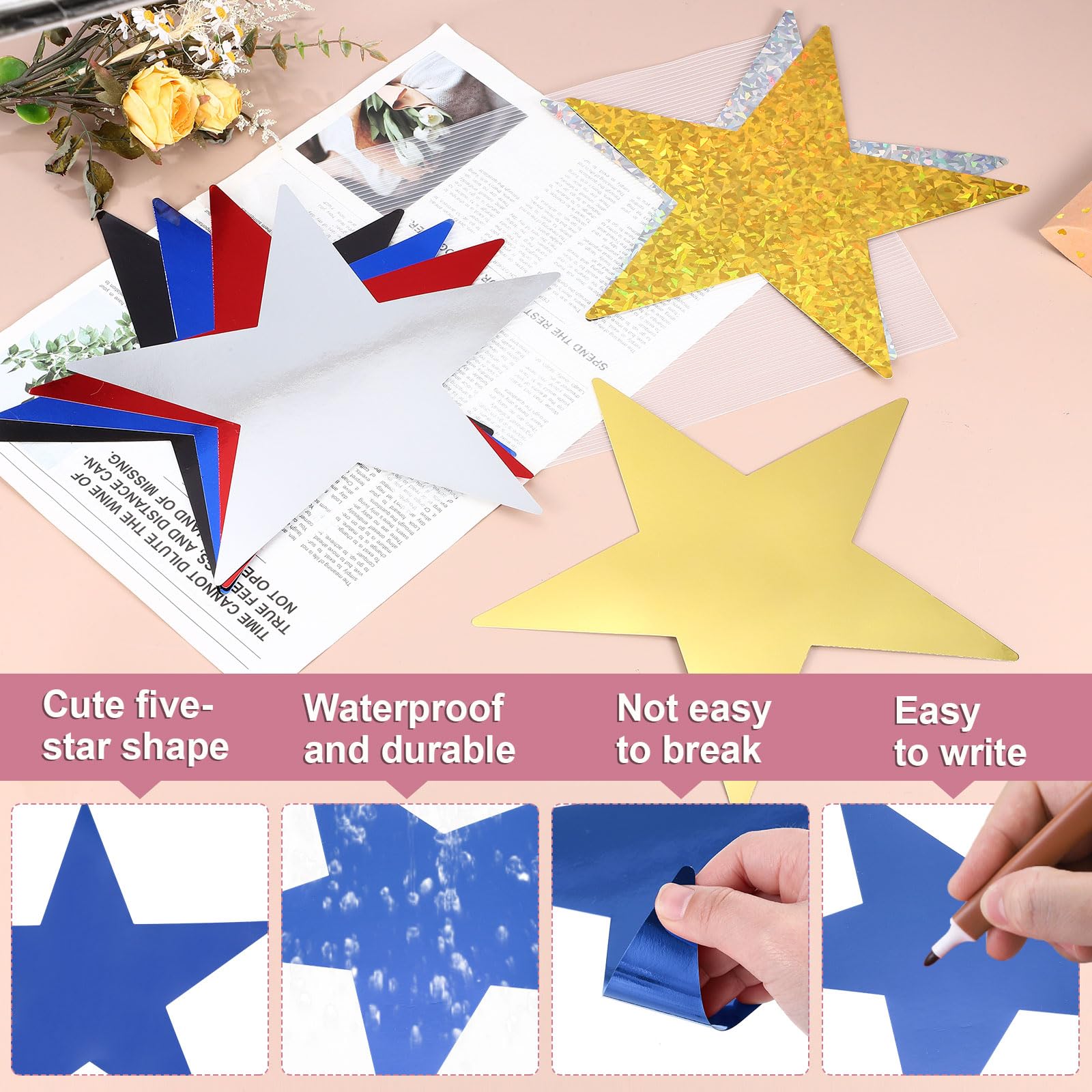 QUARKZMAN Recortes Estrellas Azules Decoración, 40 Pcs 6" Estrellas Papel Doble Impresión Confeti Estrellas Cartón Decoraciones para Tablero Anuncios Pared Fiesta En El Aula