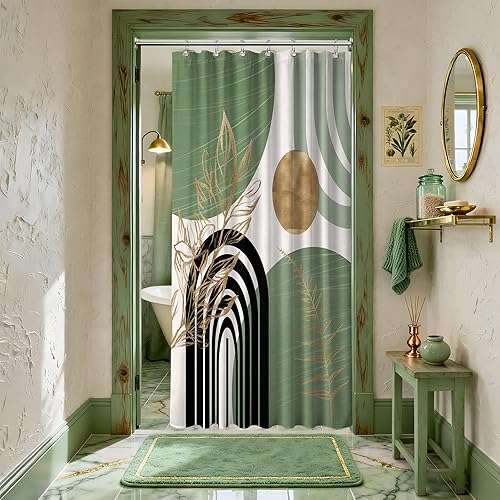 Miniatura 37 de Cortina de ducha moderna de mediados de siglo en blanco y negro, cortinas de ducha para hombre, juego de decoración de baño para hombres, patrón