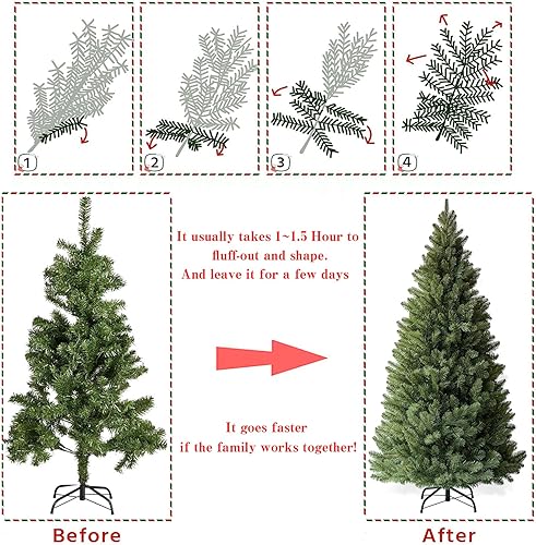 Miniatura 5 de Árbol de Navidad artificial de 6 pies, con 1000 puntas de rama, decoración de fiesta de vacaciones, árbol de Navidad de 1 minuto para oficina en